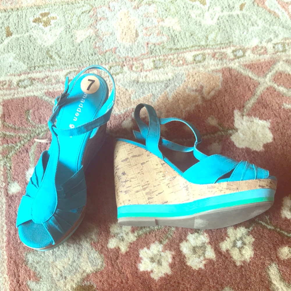 Turquoise Strappy Wedges